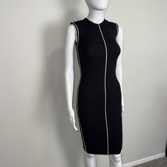 Commense Black Sleeveless Mock‎ Neck Midi Dress with White Trim Detail Size M - Picture 16 of 17